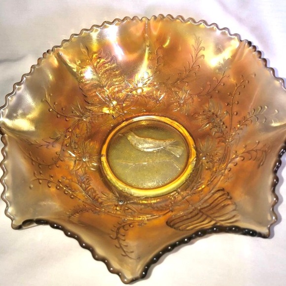 Antique Carnival Glass Australian Rare Crown Crystal Marigold Magpie Bowl 1920s - Picture 7 of 7
